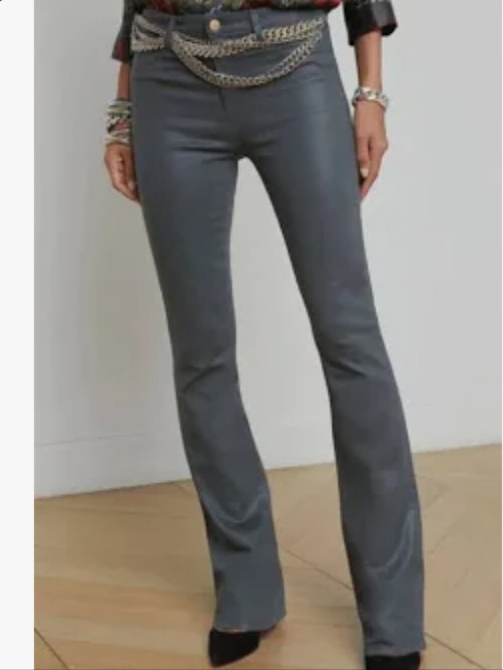 L'agence High Rise Baby Bootcut Coated Cotton Stretch Grey Pants Jeans 27